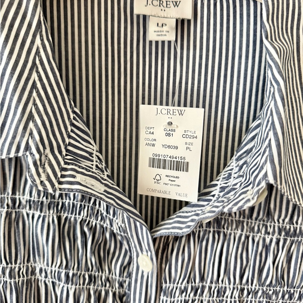 J. Crew Light Blue Pinstripe Smocked Short Sleeve Mini Dress - Picture 5 of 5